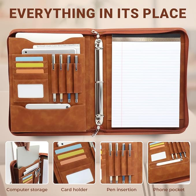 Embossed Faux Leather Zippered Padfolio - Image 9