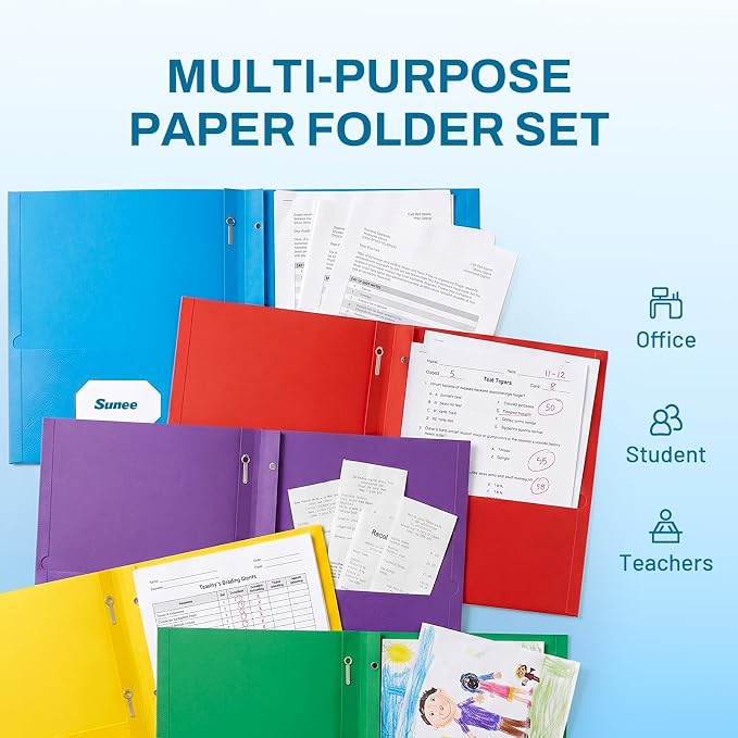 SUNEE 2 Pocket Folders with Prongs, Paper Folders with 2 Pockets and 3 Prongs - Image 5