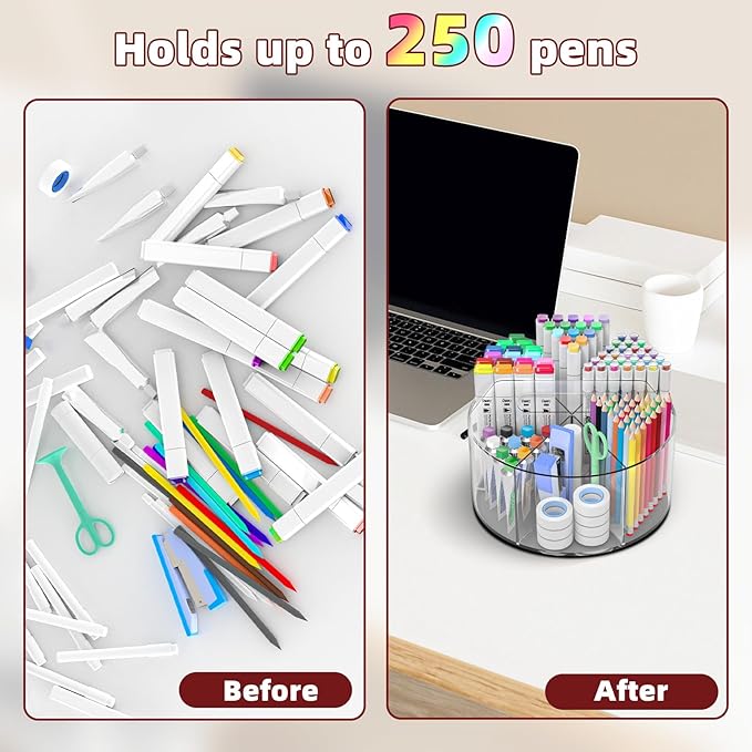 Absonic Acrylic Pen Holder Pencil Organizer, 360-Degree Rotating Pencil Holder, Crayon Organizers for Kids Marker Organizer Caddy Art Supply Kids Desk Organizers for Office Home School-DeskLoop Office