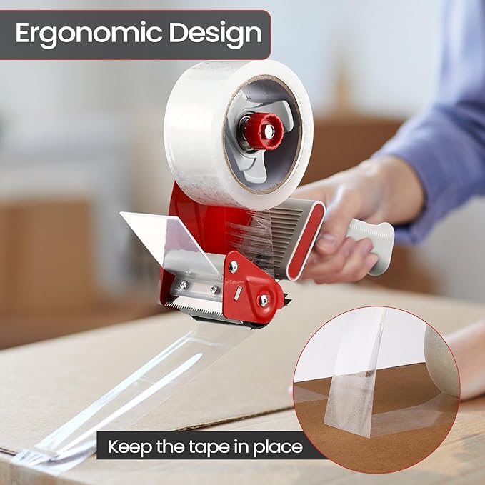 2 Pack Packing Tape Dispenser Gun with 12 Roll Packing Tape 2 Inch Gun 2.7 Mil Heavy Duty Packaging for Shipping, Moving, Carton and Box Sealing(Red)