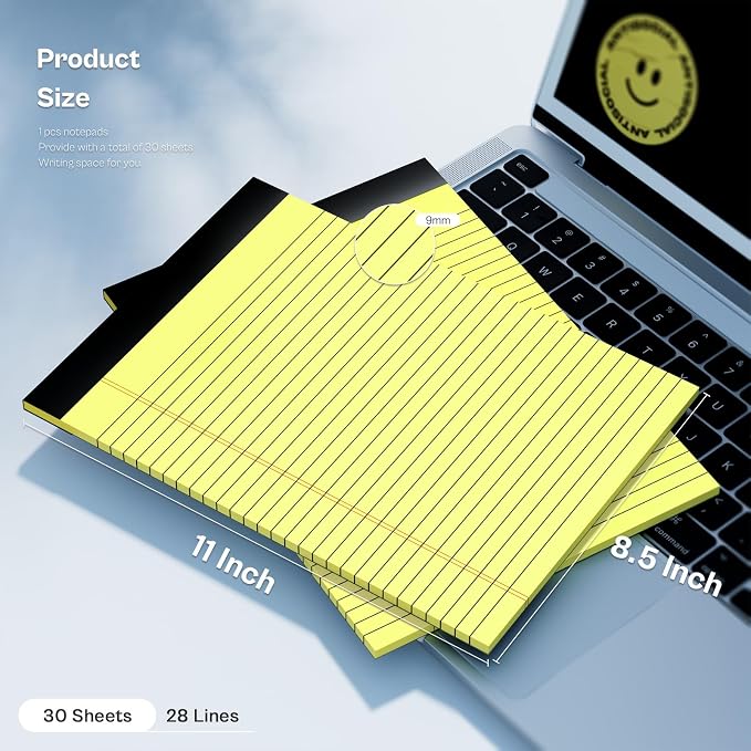 8 Pack Yellow Legal Pads 8.5x11 Yellow Notepads 30 Sheets Perforated Yellow - Image 2