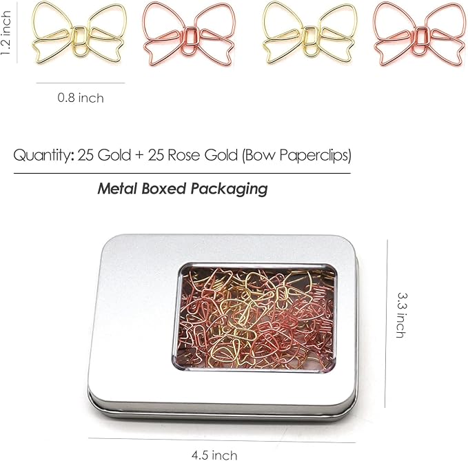 50 Pcs Bow Paper Clips – Bow Planner Clips, Office & School Supplies, Desk - Image 2