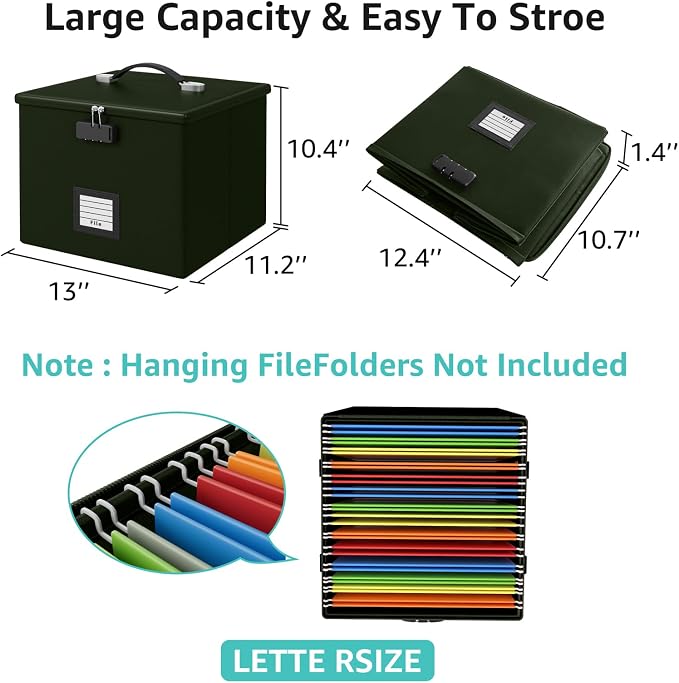 Army Green Fire Proof File Box for Documents - Image 4