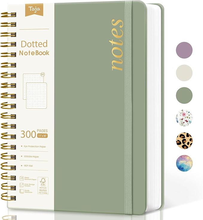 Spiral Dotted Notebook Journal for Work, 300 Pages, Thick B5 (7.1"x10") Bullet Dotted Journal for Women & Writing, Hardcover Notebook for Note Taking, Perfect for Work School Note Taking Business, Green-DeskLoop Office