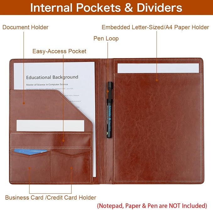 Padfolio Portfolio Binder, Faux Leather Folder, Resume Interview Legal Document - Image 3