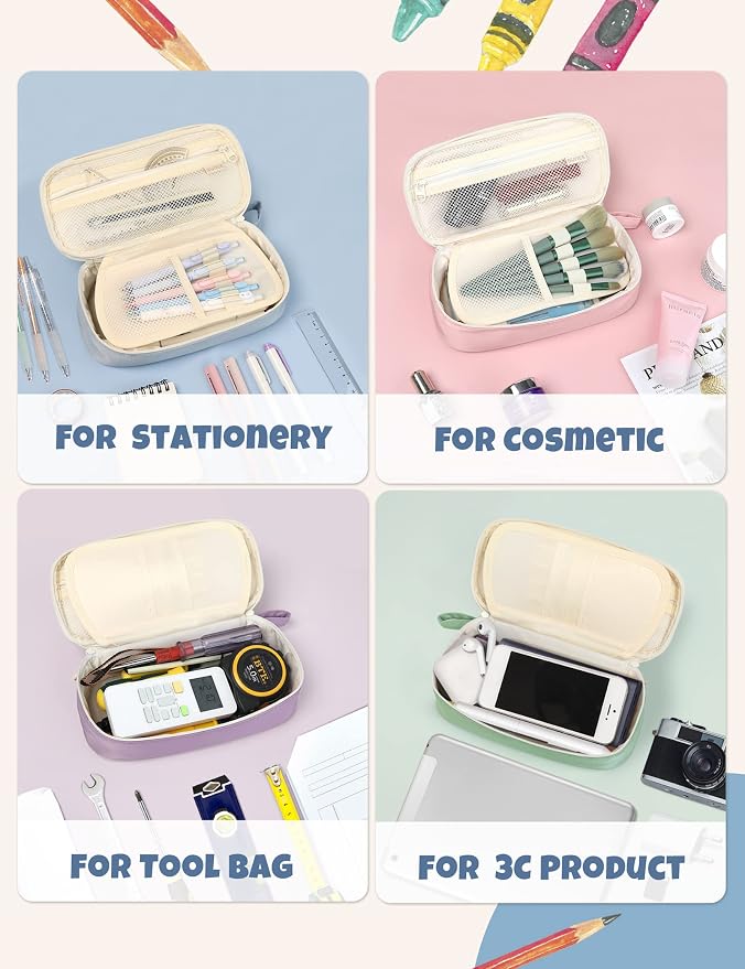 SUNEE Cute Pencil Case, Aesthetic Pen Pouch, Colored Large Pencil Bag - Image 7