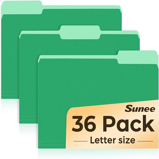 SUNEE File Folders, 36 Pack Manilla Folders 8.5 x 11, Colored File Folders Home by SUNEE