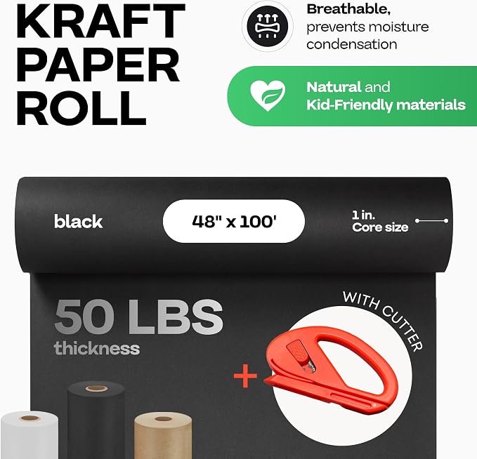 Black Kraft Paper Roll 48" x 1200" - Image 2