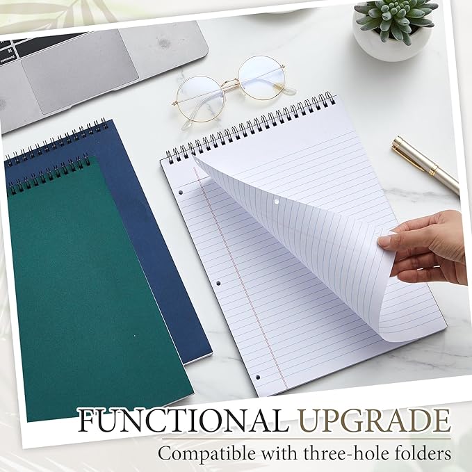 3 Packs 8.5" x 11" Top Spiral Notebook with 3 Hole Punched Legal Pads College Ruled Notepad 50 Sheets Hard Cardboard Paper Wirebound Notepad for Office School Business (Dark Colors)-DeskLoop Office