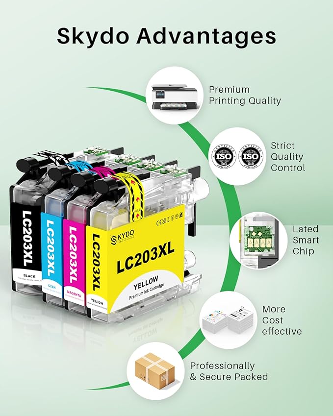 LC203XL Ink Cartridges 4 Pack Replacement for LC203 XL LC 203 Color Inks Use for MFC-J480DW MFC-J4420DW MFC-J880DW MFC-J885DW MFC-J680DW (BK/C/M/Y)-DeskLoop Office