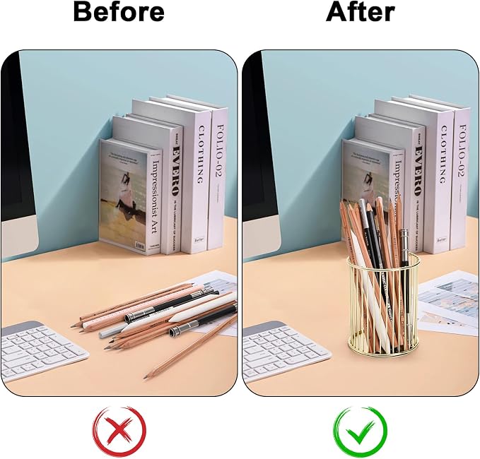 Yopay 4 Pack Gold Pencil Holder, Metal Pen Cup Makeup Brush Holder - Image 5
