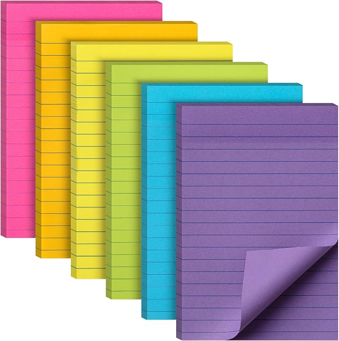 Mr. Pen- Lined Sticky Notes, 6 Pads, 60 Sheets/Pad, Vibrant Color | Sticky Notes by MrPen