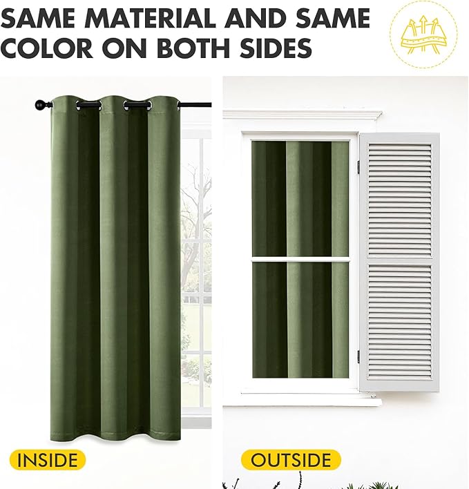 MIULEE Olive Green Blackout Curtains for Bedroom Living Room 90 Inches Long 2 Panels, Thermal Insulated Room Darkening Drapes Solid Grommet Top Noise Reducing Dark Green Window Treatments 40x90 Inch-DeskLoop Office