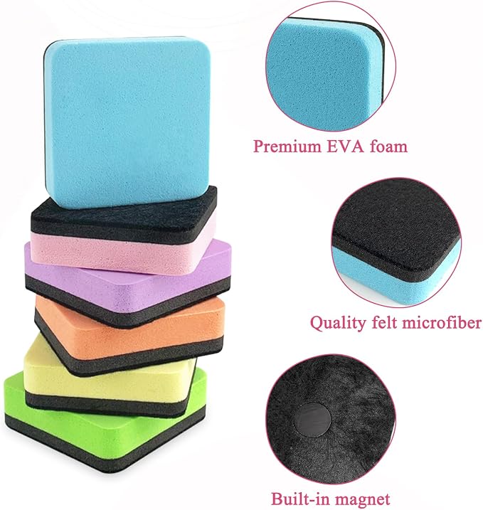 6 Pack Dry Erase Erasers, 2 x 2 Inches Magnetic Whiteboard Eraser Cleaner - Image 3