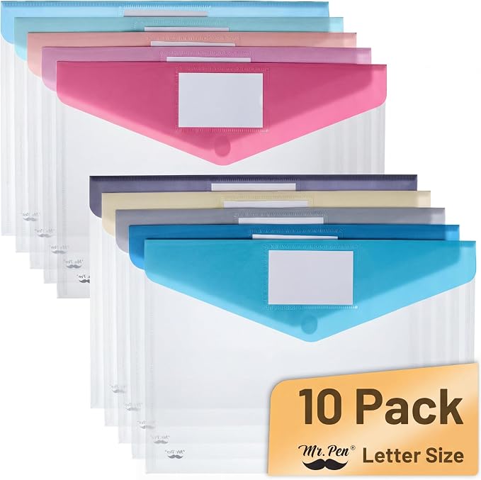 Mr. Pen- Clear Plastic Envelopes File Folders, 10 Pack, Letter Size | Colorful by MrPen