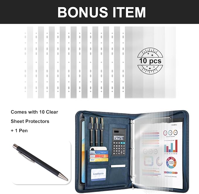 Leathario Portfolio Binder, 3-Ring Folder Organizer, Includes 5 Sheet - Image 2