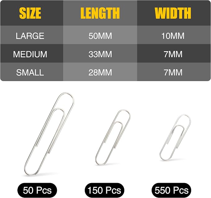 Kempshott 750 Paper Clips Assorted Sizes Small, Medium and Large Paper Clips - Image 2