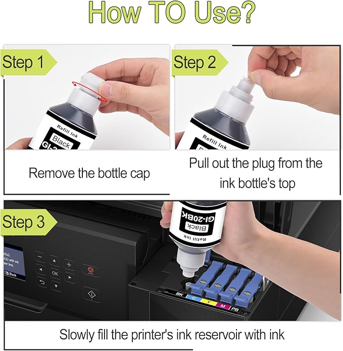 greencycle GI-20 GI20 Refill Ink Bottle Kit 4 Pack, Compatible for Canon PIXMA G6020 G7020 G5020 MegaTank Printer, 170mL Black Ink, 70mL Cyan Magenta Yellow Ink-DeskLoop Office