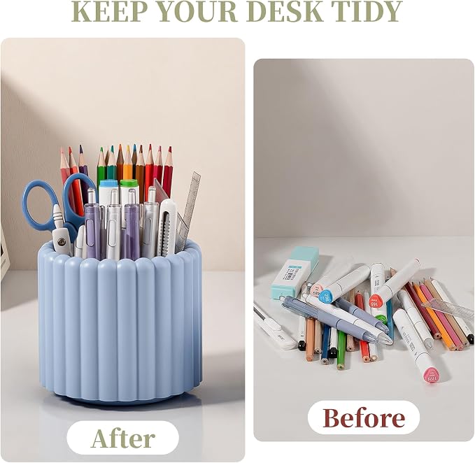 Anyoifax 360° Rotating Pen Holder 7 Slots Desk Organizer Removable Pencil Cup - Image 3