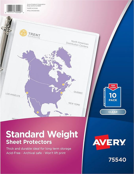 Avery Clear Standard Weight Sheet Protectors, Top Load, 10 Document Protectors (75540)