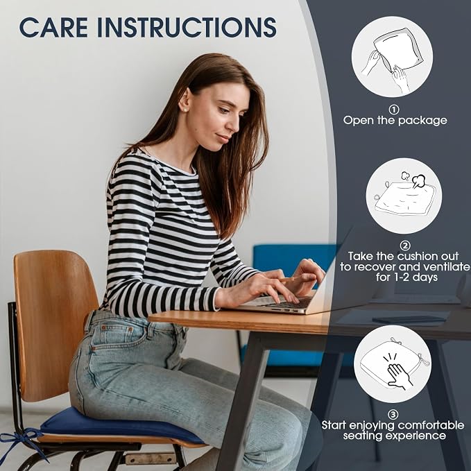 TushGuard Chair Cushions, 4 Pack Memory Foam Chair Pads, Thin Seat Cushion - Image 6