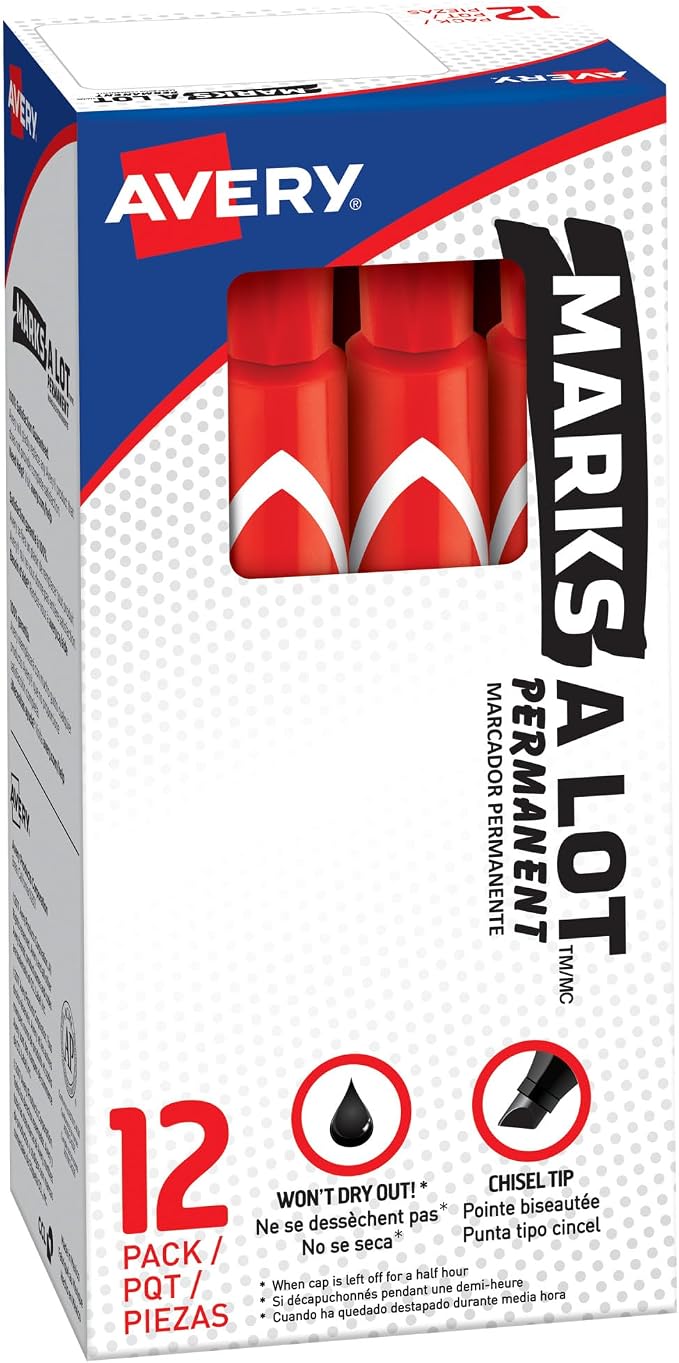 Avery Marks A Lot Permanent Markers, Large Desk-Style Size, Chisel Tip by Avery