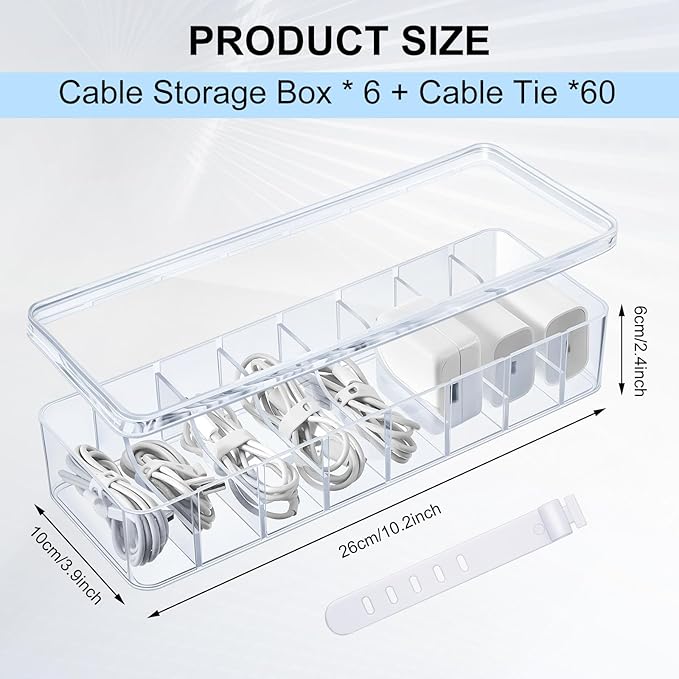 Tatuo 6 Pcs Cord Organizer for Drawer Desktop, Cable Organizer Box - Image 2
