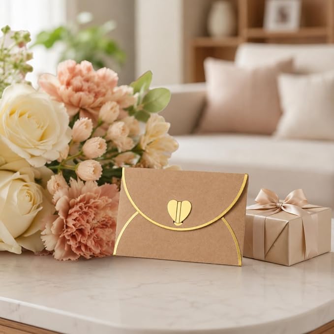 25Pcs Mini Envelope with Gold Heart Shaped Clasp and Blank Cards | Heart Shaped - Image 6