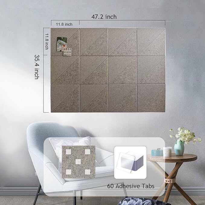 Large Cork Board for Walls 48"x 36", 12 Pack Felt Wall Tiles with Safe Removable Adhesive Tabs, Cork Board for Office,Pinboard Bulletin Board (Deep Camel, 48" x 36" 12 Pack)-DeskLoop Office