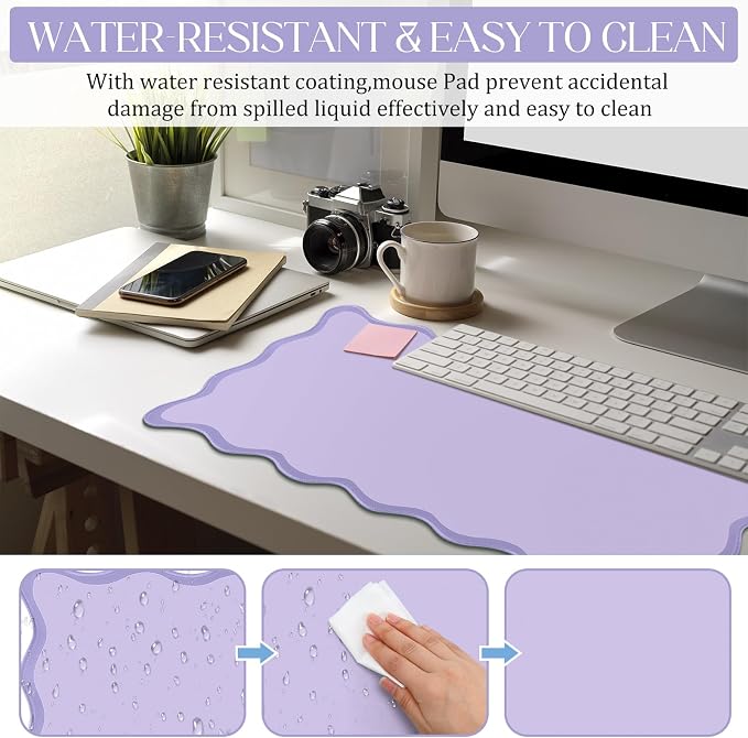 Hahafelt Scalloped Desk Mat Large Desk Pad Cute Coquette Table Mat Back to - Image 4