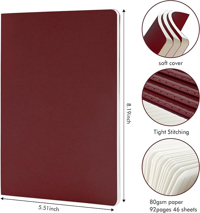 16 Pack Soft Cover Journal Bulk, Feela Lined Notebooks College Ruled for Work for Women Girl Writing, Blank Travel Journal Note Taking Notebook School Business Supplies, 8.2” x 5.5”, A5, Wine-DeskLoop Office