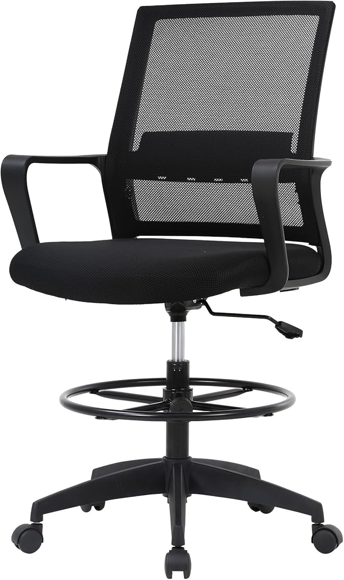 PayLessHere Drafting Chair Computer Standing Desk Chair Tall Office Chair with Lumbar Support Adjustable Foot Ring for Mesh Ergonomic Mid-Back Desk Chair (Black)-DeskLoop Office
