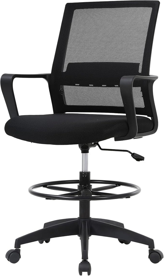 PayLessHere Drafting Chair Computer Standing Desk Chair Tall Office Chair with Lumbar Support Adjustable Foot Ring for Mesh Ergonomic Mid-Back Desk Chair (Black)-DeskLoop Office