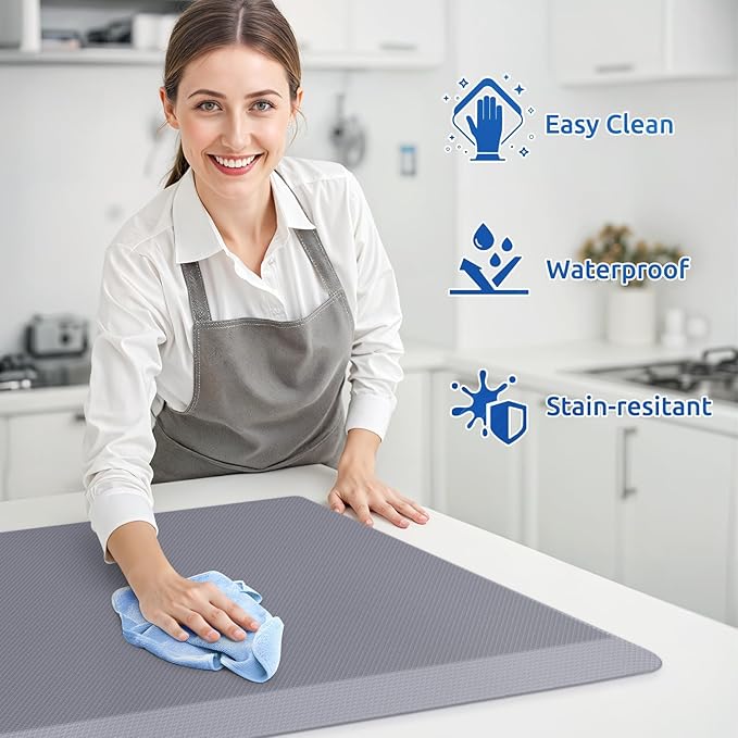 KitchenClouds 2PCS Kitchen Rugs Cushioned Anti-Fatigue Non-Slip Waterproof Kitchen Mat Comfort Foam Standing Mat for Floor Office Sink Laundry (Grey)-DeskLoop Office