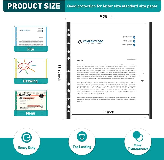 Sheet Protectors, PANDRI 400 Pack Color Heavy Duty Plastic Page Protectors - Image 2