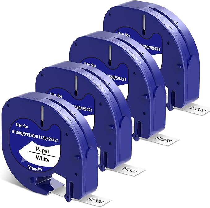 4-Pack Paper Black on White Tape Compatible by JOJOME