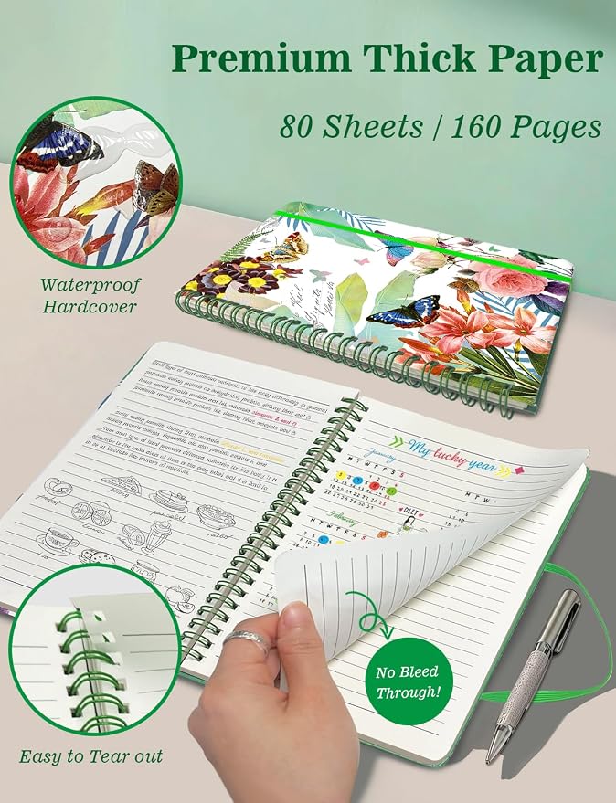 A5 Small Spiral Notebook, 5.7x8.5 Inch 160 Line Page Hardback Small Notepad | - Image 3