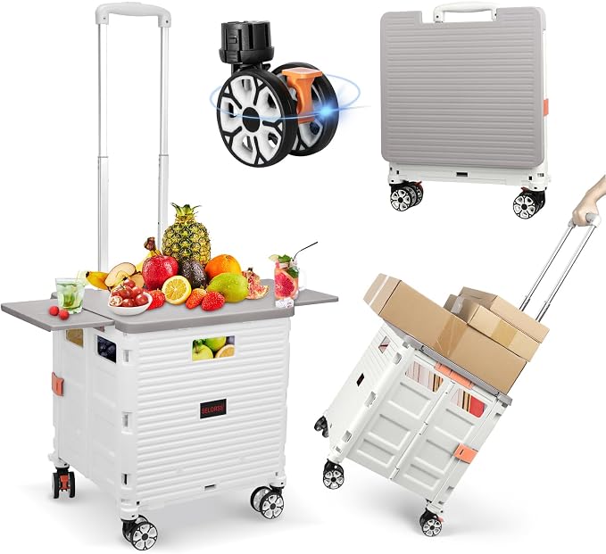 FELICON SELORSS Folding Utility Cart Portable Rolling Crate Handcart-White | by FELICON