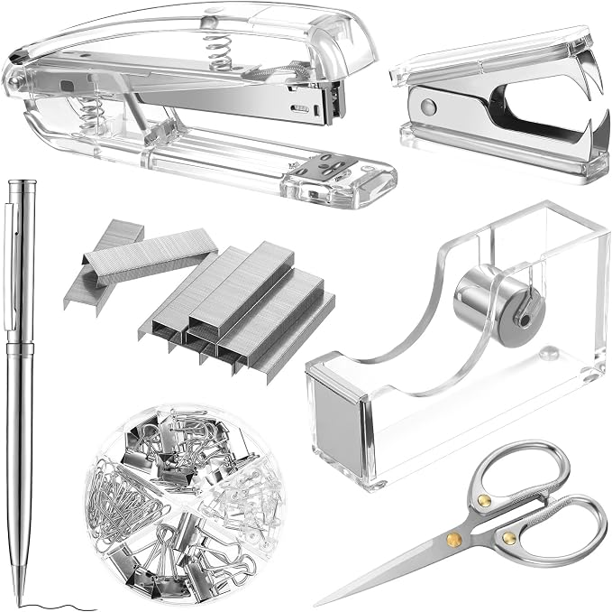 Office Supplies Set Desk Accessory Kit, Acrylic Stapler Set Staple Remover by Outus