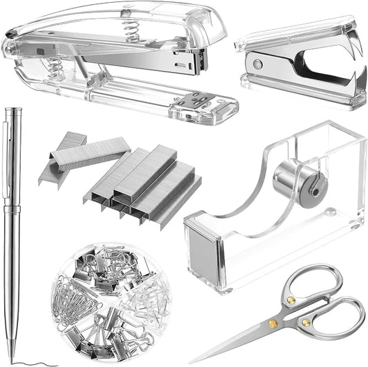 Office Supplies Set Desk Accessory Kit, Acrylic Stapler Set Staple Remover by Outus
