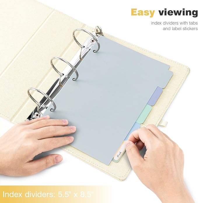 Ospelelf Mini 3 Ring Binder 5.5 x 8.5, 2 inch Round Ring Clipboard Binders - Image 6