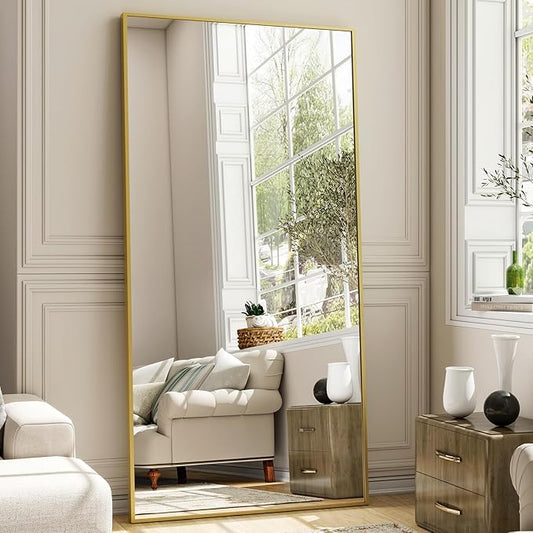26"x71" Full Length Mirror, Adjustable Standing/Wall Mounted Floor Mirror for Bedroom, Living Room, Entryway, Large Gold Leaning Mirror with Shatterproof Glass-DeskLoop Office