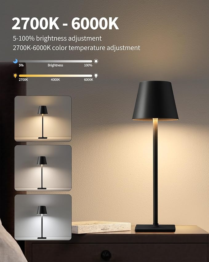 KDG Cordless Table Lamp, Portable LED Desk Lamp, 5000mAh Battery Operated - Image 6