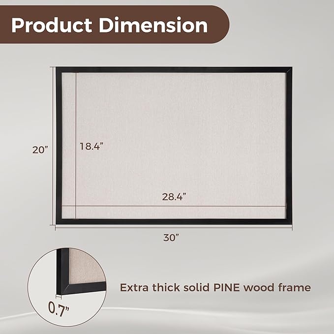 Fun Memories Cork Board Bulletin Board for Office, 20" x 30" Pine Wooden Framed Corkboard, Wall Mounted Notice Pin Board for School Home & Office, Black-DeskLoop Office