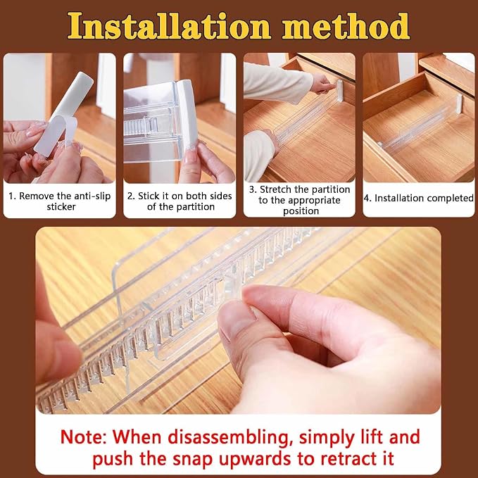 12 Pcs Drawer Dividers for Clothes, 3.15" High 11.34"-19.69" Adjustable - Image 4