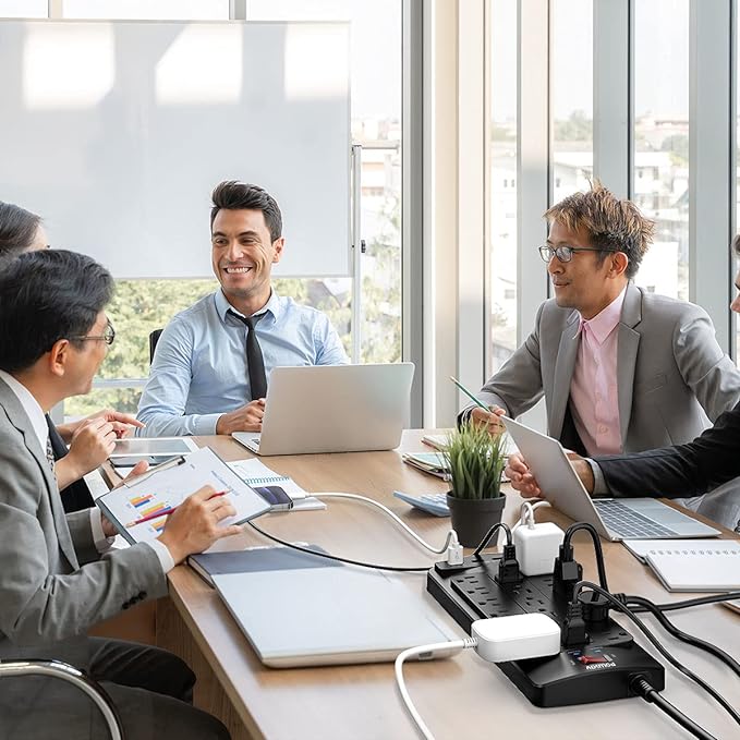 18 Outlets Surge Protector Power Strip - 6 Feet Flat Plug Heavy Duty Extension Cord with 18 Widely Outlets and 4 USB Ports, 2100 Joules, Black, ETL Listed-DeskLoop Office