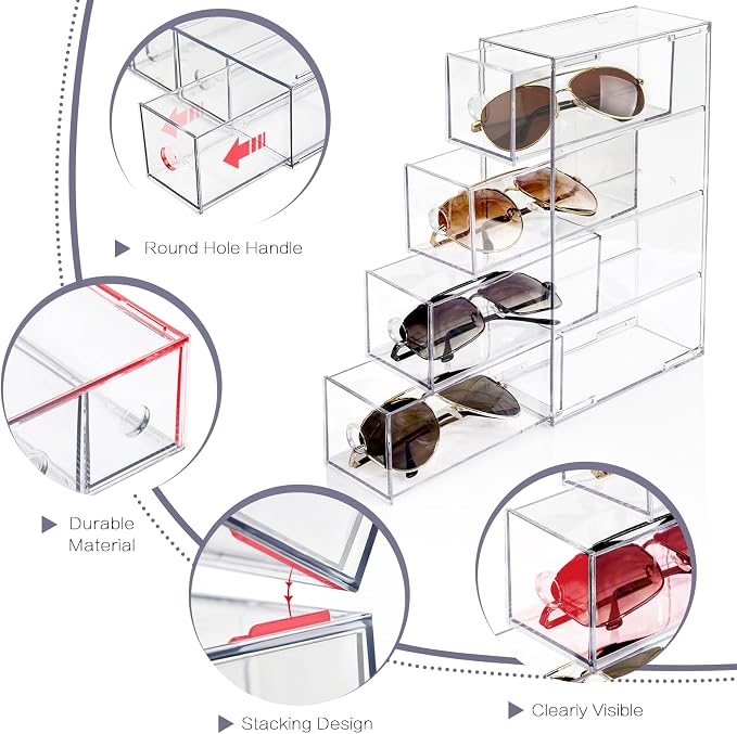 Desk Organizer with 8 Drawers, FODIENS 2 Packs Stackable Desktop Storage Box - Image 4