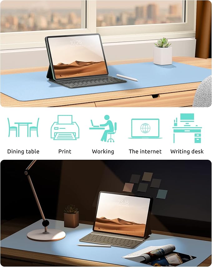 YSAGi Leather Desk Protector, Office Mat, Large Mouse Mat, Non-Slip PU Leather Blotter, Laptop Desk Pad, Waterproof Writing Pad for Office and Home (Baby Blue, 31.5" x 15.8")-DeskLoop Office