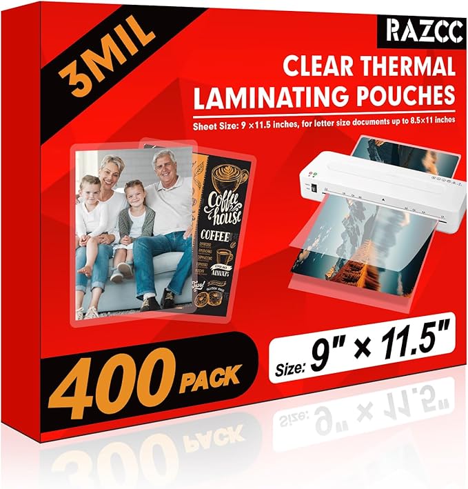 Laminating Sheets, 400 Pack Clear Thermal Laminating Plastic Paper Laminator Sheets, 9 x 11.5-Inch, 3mil, Ideal Office or School Supplies-DeskLoop Office