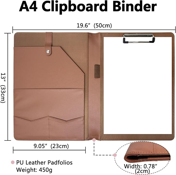 Portfolio Folder Padfolio with A4 Clipboard, PU Leather Portfolio Clipboard - Image 3